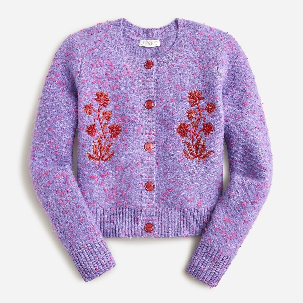 J. Crew Women's Purple Sweater with Floral Embroidery